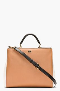 Dolce And Gabbana Cognac And Ivory Leather Colorblocked Miss Sicily Shoulder Bag