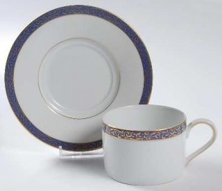 Nikko Cobalt Filigree Flat Cup & Saucer Set, Fine China Dinnerware   Fine China,
