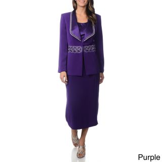 J. Lauren International Womens Rhinestone Trim 3 piece Skirt Suit