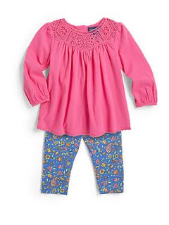 Ralph Lauren Infants Two Piece Crochet Tunic & Paisely Leggings Set   Pink