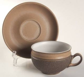 Denby Langley Cotswold Flat Cup & Saucer Set, Fine China Dinnerware   Tan/Brown