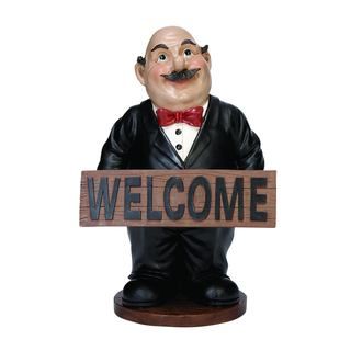 Polystone 15 inch Waiter Sculpture (Brown, white and blackUse as a garden statue sculpture, or bar corner decorExcellent party decor to welcome guestsMaterial PolystoneDimensions 15 inches high x 10 inches wide PolystoneDimensions 15 inches high x 10 i