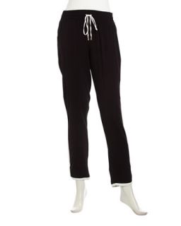 Drawstring Voile Relaxed Pants, Black