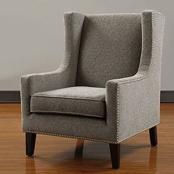 Biltmore Wing Chair (Menswear taupe, brown and grey blendUpholstery fill 1.8 densitySharp lines accented with chrome finished nail head trimSeat height 19 inchesSeat dimensions 23 inches wide x 23 inches deepBack dimensions 23 inches wide x 22 inches 