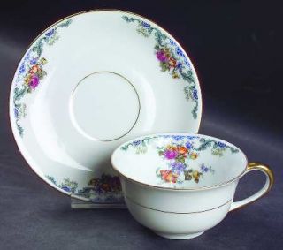 Royal Bayreuth Franklin Flat Cup & Saucer Set, Fine China Dinnerware   Floral, W