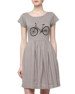 Bicycle Jersey Fit And Flare Dress, Gray Melange/Black