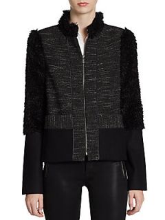 Tweed & Faux Fur Jacket   Black  White