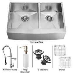 Vigo Farmhouse 36x20 inch Stainless Steel Kitchen Sink/ Faucet/ Two Grids/ Two Strainers/ Dispenser