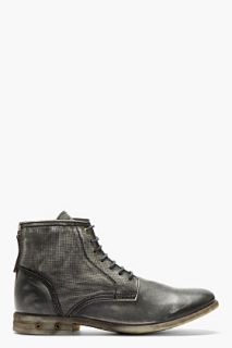 Diesel Charcoal Stamped Leather Chron Boots