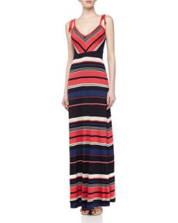 Tie Shoulder Mixed Stripe Maxi Dress