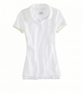 White AE Short Sleeve Tipped Polo, Womens XS