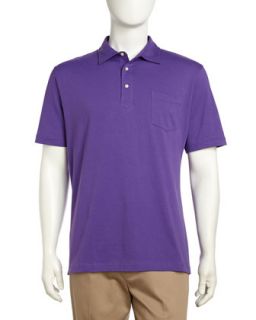 Solid Short Sleeve Poplin Polo Shirt, Purple