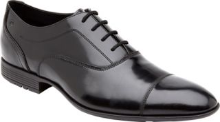 Mens Rockport Dialed In Captoe   Black Brushoff Leather Lace Up Shoes