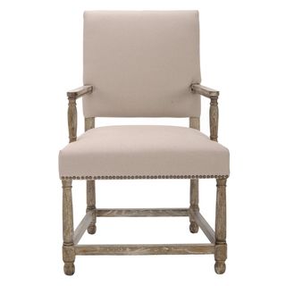Safavieh Bexley Beige Linen Nailhead Arm Chair (BeigeMaterials Linen fabric and woodFinish OakSeat height 20 inchesDimensions 40 inches high x 24.8 inches wide x 24 inches deepNumber of boxes this will ship in 1 )