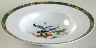 Ceralene Louviers (White Background) Rim Soup Bowl, Fine China Dinnerware   Whit