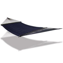 Hammaka Brand Quilted Hammock (BlueMaterials Padded Olefin Fabric Finish Hardwood dowels with dark stainStand included NoWeather resistant YesUV protection NoneCushions included NoDimensions 144 inches long x 58 inches wide x 1 inch highWeight 22 