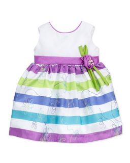 Striped Floral Embroidered Dress, Multi, 2T 3T