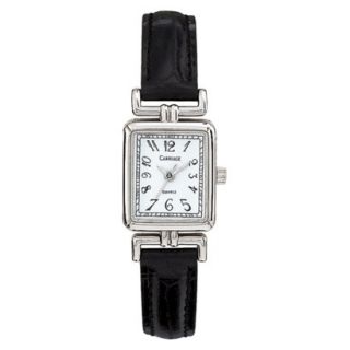 Carriage By Timex Womens Square Case with Silver Dial and Black Leather Strap  