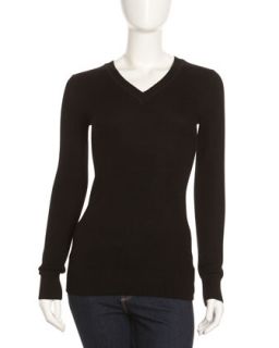 Deep V Cashmere Sweater, Black