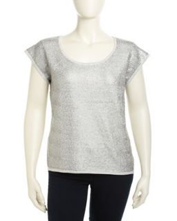 Sequin Front Short Sleeve Tee, Soft Gray, Womens