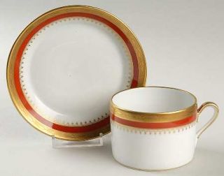 Richard Ginori Regal Orange Flat Cup & Saucer Set, Fine China Dinnerware   Orang
