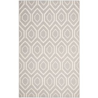 Hand woven Moroccan Dhurrie Gray Geometric Wool Rug (8 X 10)