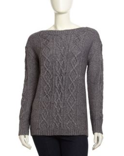 Slouchy Cable Knit Sweater, Gray
