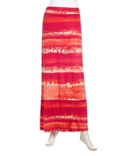Dip Dyed Striped Stretch Maxi Skirt, Coral/Pink