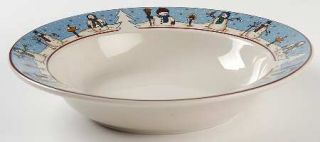 Meiwa Snowmen Serenade Rim Soup Bowl, Fine China Dinnerware   Snowman On Blue Ri