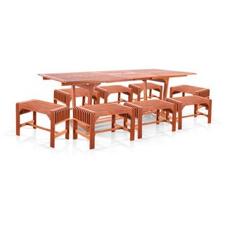 Vifah 9 piece Dining Set With Extension Table And Backless Benches