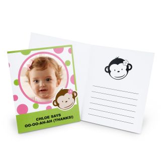 Pink Mod Monkey Personalized Thank You Notes