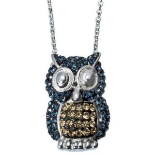 Owl Pendant Necklace with Crystals   Blue