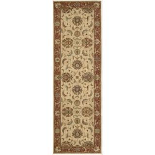 Living Treasures Traditional Floral Ivory And Red Wool Runner Rug (26 X 8)