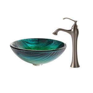 Kraus C GV 391 19mm 15000BN Nature Nei Glass Vessel Sink and Ventus Faucet Chrom