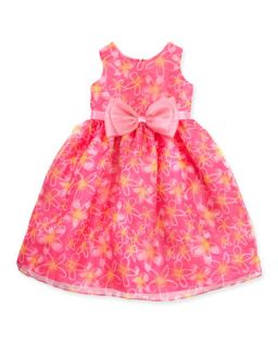 Floral Print Organza Dress, Pink/Yellow, 4 6X