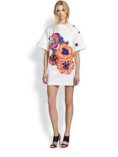MSGM Wide Sleeved Floral Print Dress   White