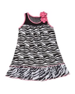 Mixed Media Zebra Print Dress, Black/White, 4 6X