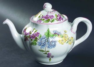 Spode Romany Teapot & Lid, Fine China Dinnerware   Imperialware, Floral Rim, Pin