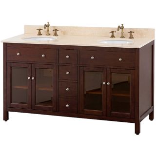 Louis Light Espresso 60 inch White Marble Top Double Sink Vanity