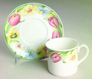 Villeroy & Boch Canari Flat Cup & Saucer Set, Fine China Dinnerware   Large Flor