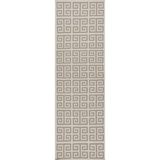 Handmade Flat weave Geometric pattern Ivory Runner Rug (26 X 8)