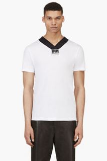 Adidas Originals By O.c. White And Black V_neck Tae Kwon Do Logo Shirt