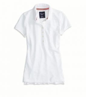White AEO Factory Solid Polo, Womens XL