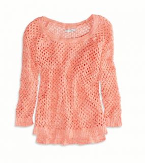Coral Burst AEO Factory Open Stitch Raglan Sweater, Womens L