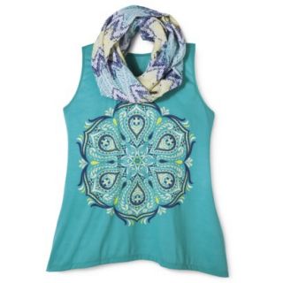 Juniors Plus Sized Graphic Tank with Scarf   Turquoise 2X
