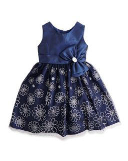 Taffeta Glitter Skirt Dress, Navy, 4 6X