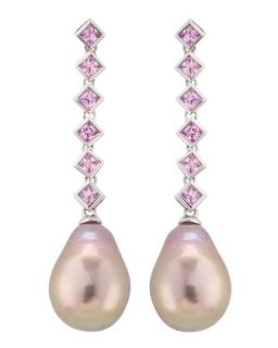 Pink Sapphire & Kasumi Pearl Earrings