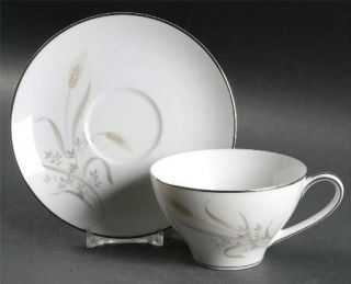 Zylstra Bountiful Flat Cup & Saucer Set, Fine China Dinnerware   Wheat Pattern