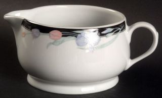 Excel Caravel Gravy Boat, Fine China Dinnerware   Floral, Black Border