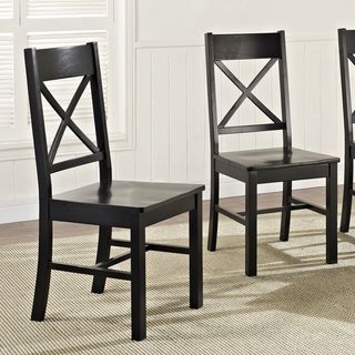 Black Solid Wood Set Of 2 Dining Chairs